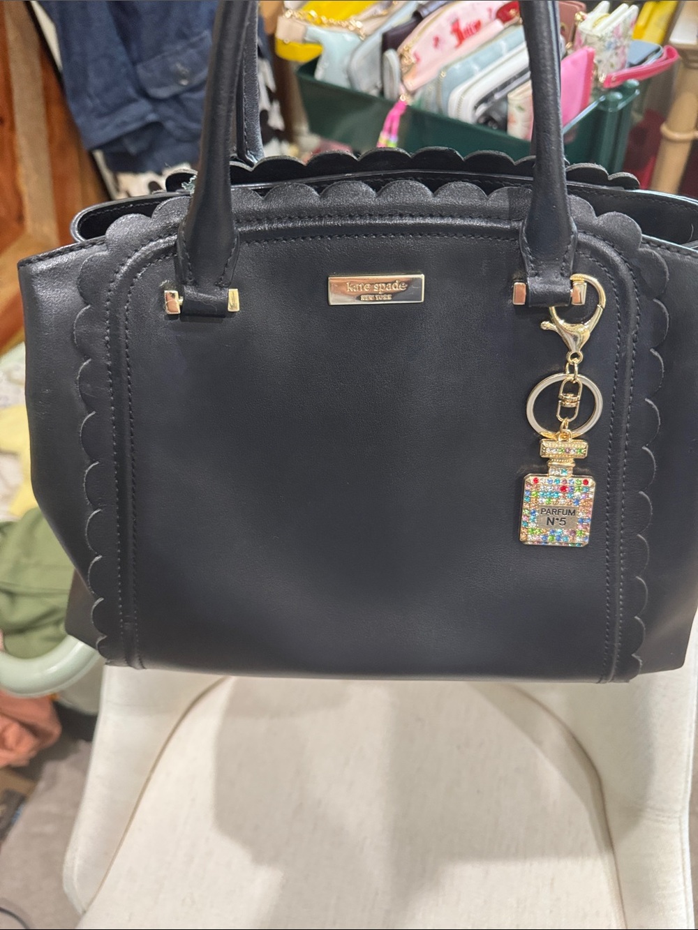 kate spade Black Scalloped Leather Satchel with Gold Hardware - Picture 7 of 10